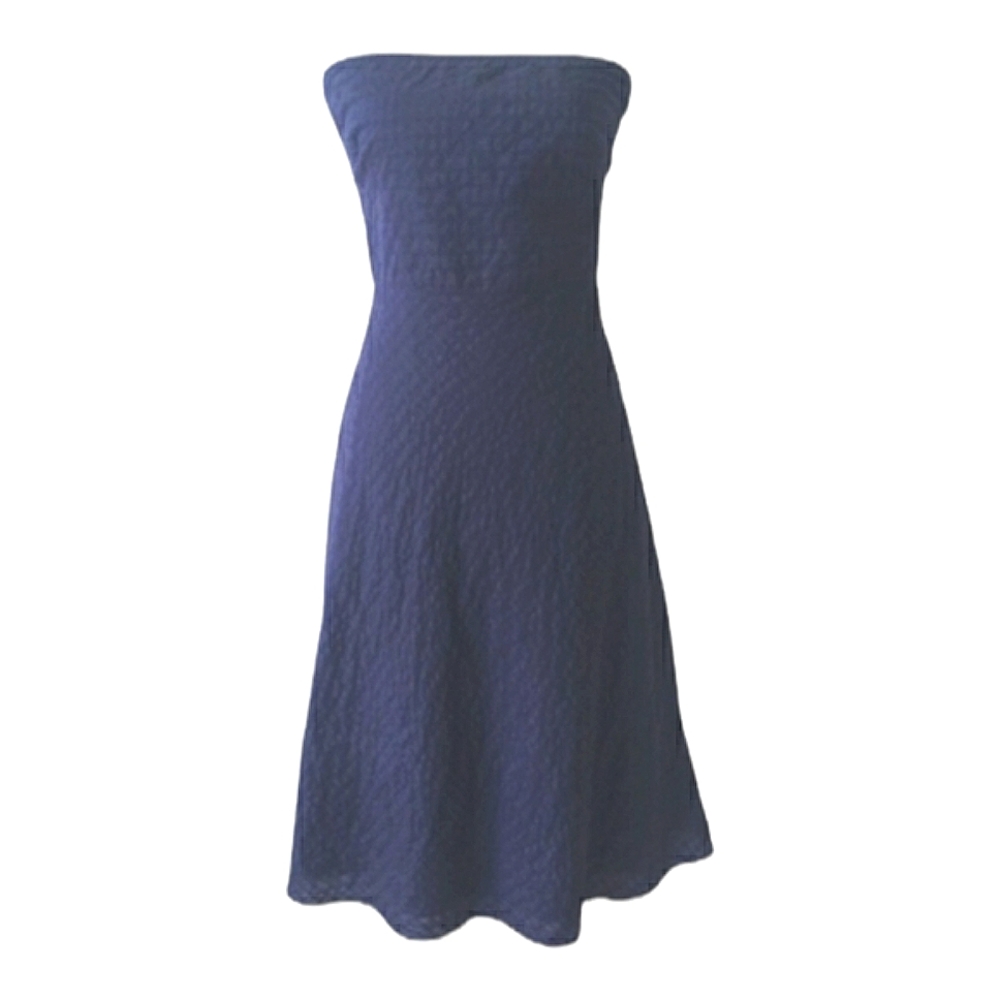 J.crew navy blue textured cotton strapless fit and flare casual dress size 6